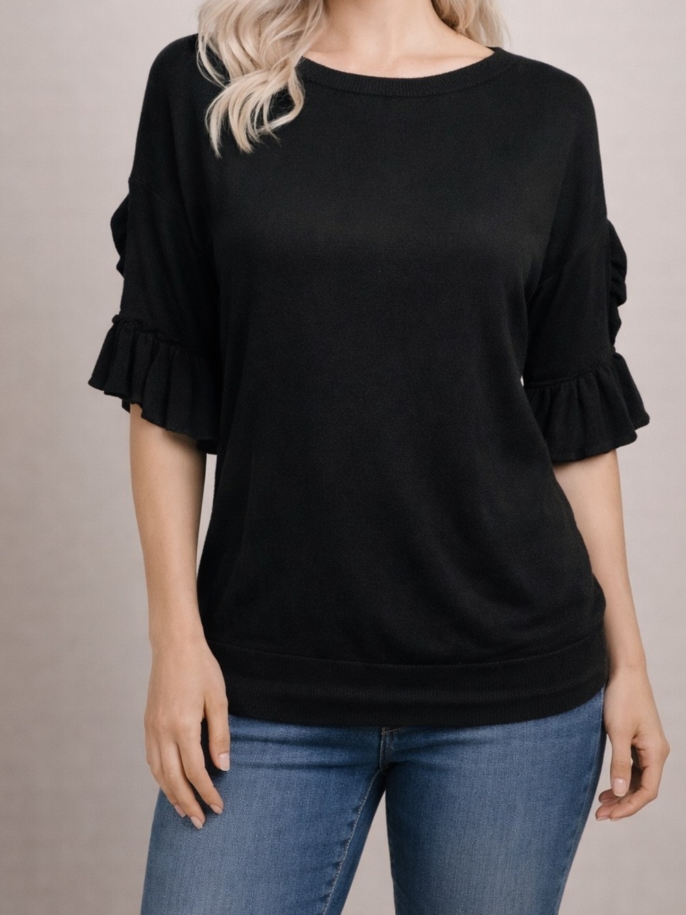 Halogen Ruffle Short Sleeve Sweater